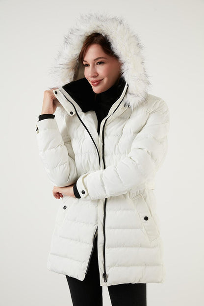 Removable Hooded Puffer Coat with Feather Collar 497YASMIN21