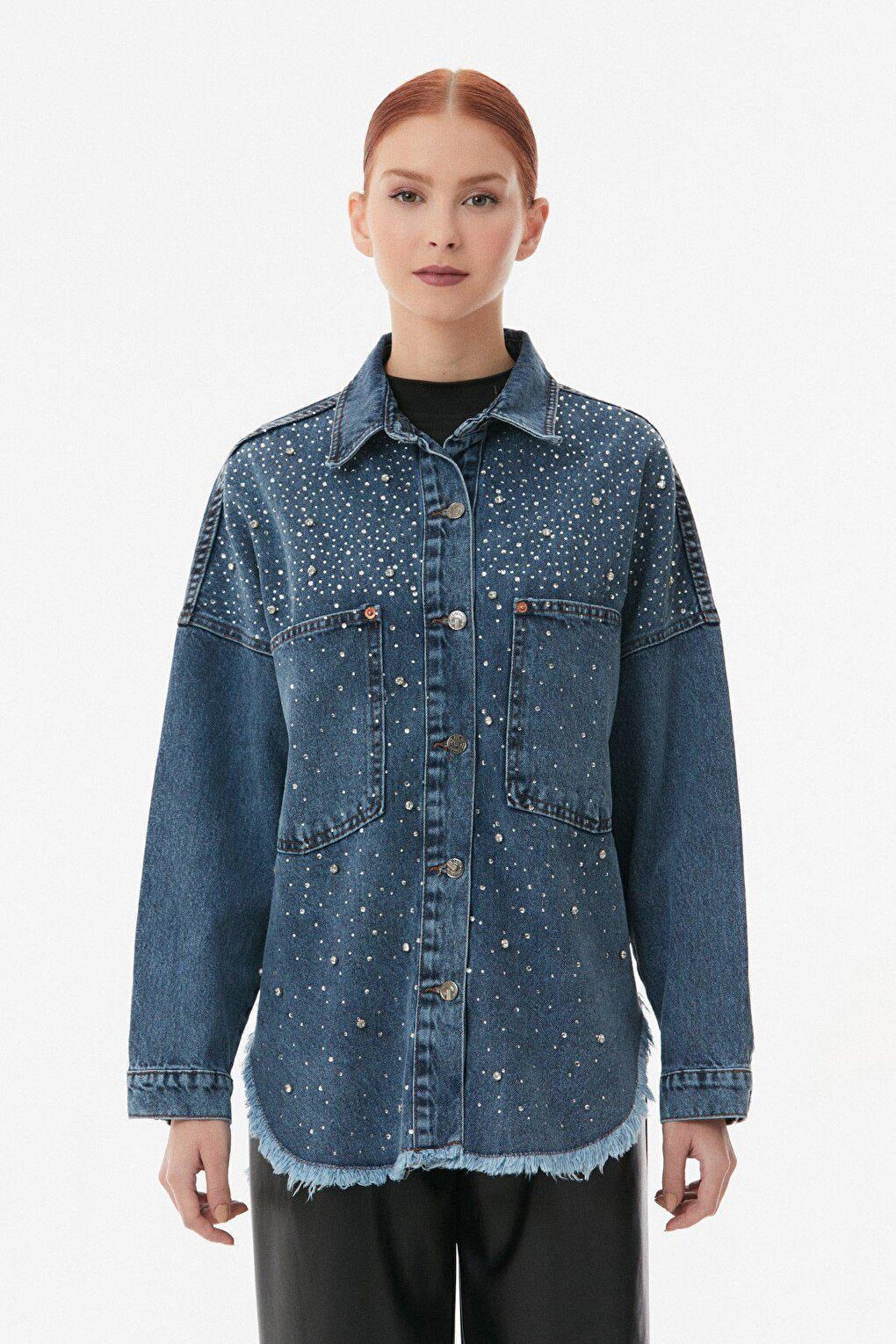 Stone Detailed Large Pocket Jacket