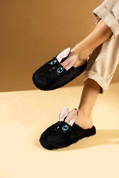 Cute Rabbit Front Closed Inside Fur Thermal Sole Women's Home Slippers P01-18-23Kl