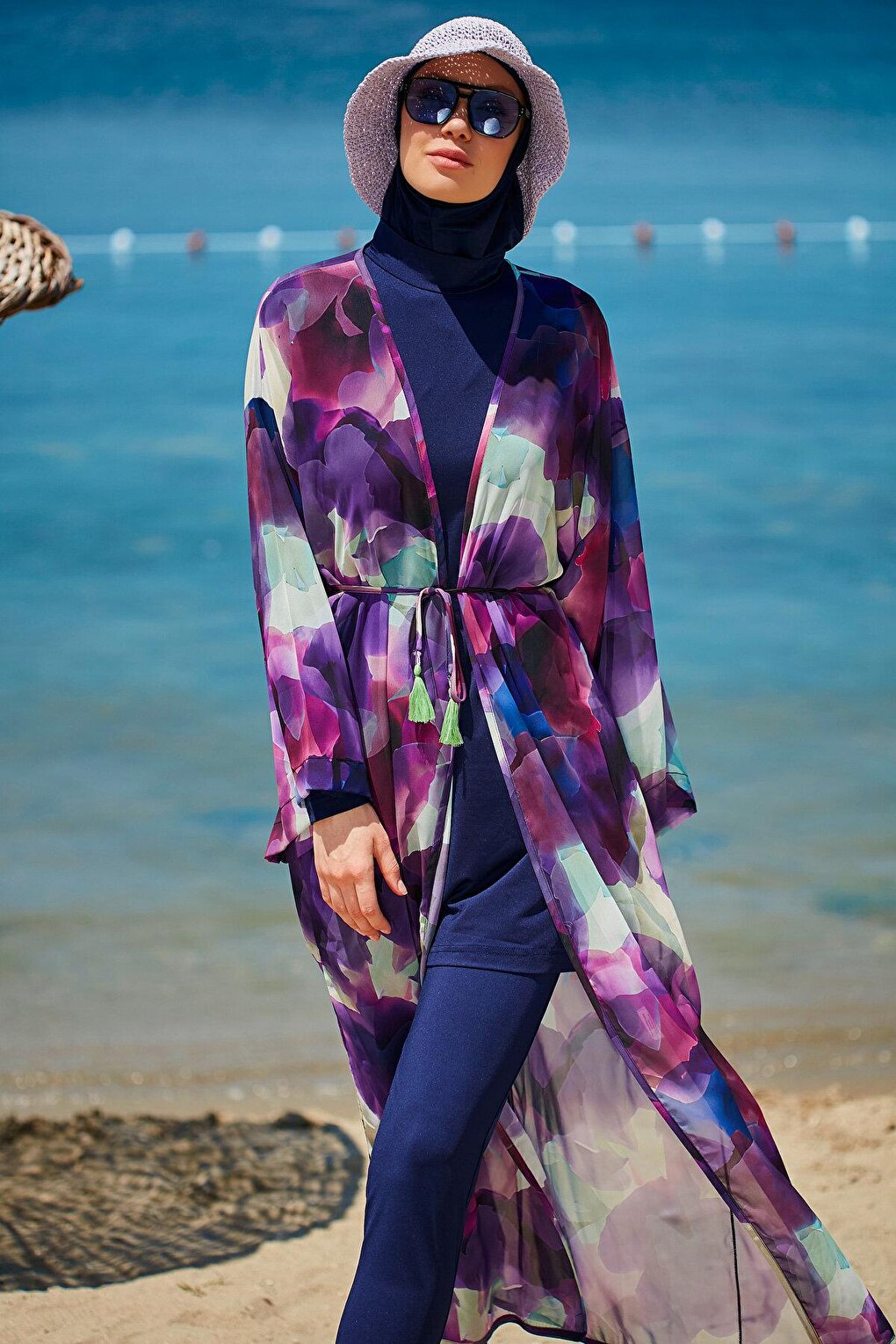 Batik Patterned Purple Kimono Kaftan P2338