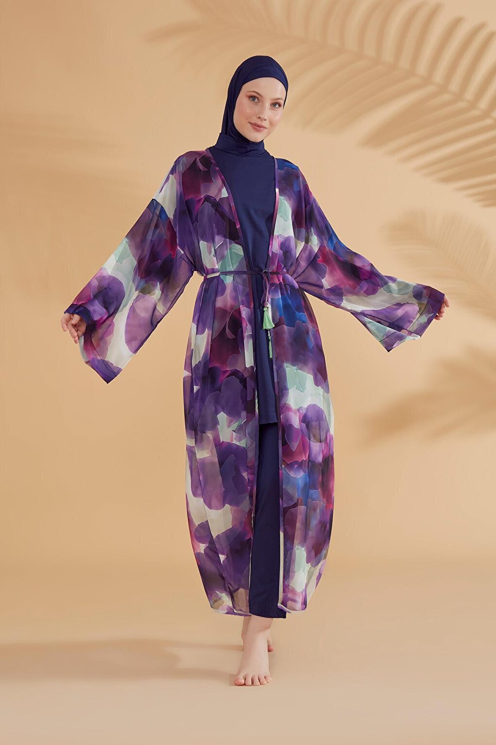 Batik Patterned Purple Kimono Kaftan P2338