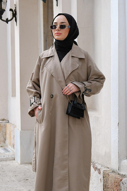 Women's Oversize Belted Long Trench Coat Gray