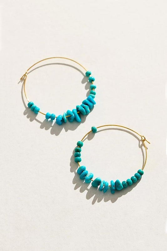 Turquoise Broken Natural Stone Cuban Hoop Earrings