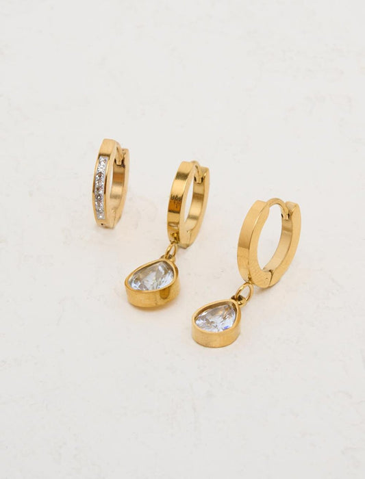 Gold Drop Figured Stone Earring Set