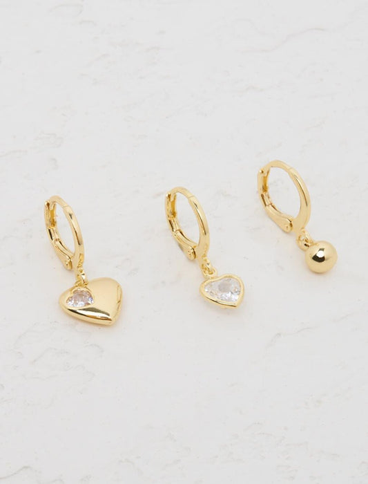 Gold Heart Figured Earring Set