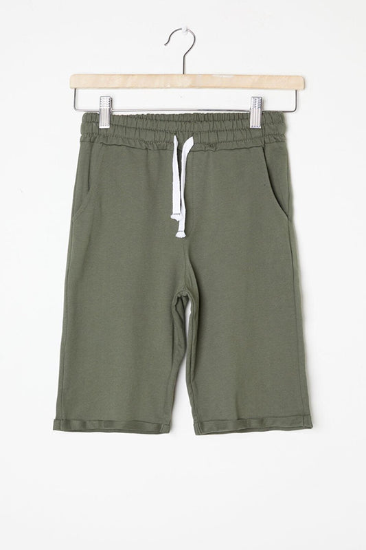 Boy's Khaki Elastic Waist Straight Shorts 16260