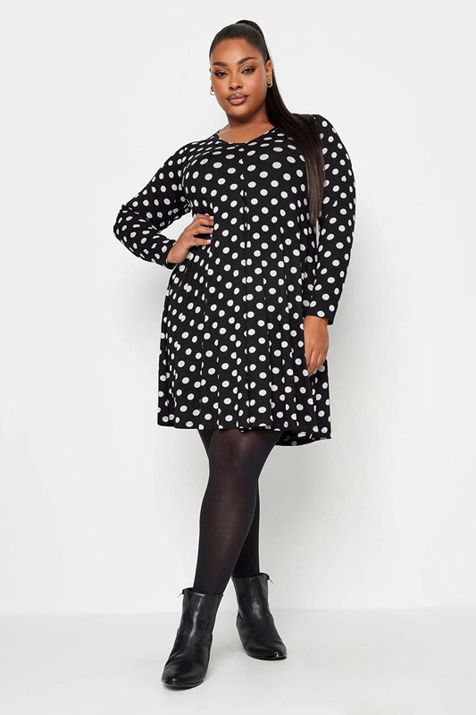 Plus Size V-Neck Long Sleeve Polka Dot Short Dress 302738