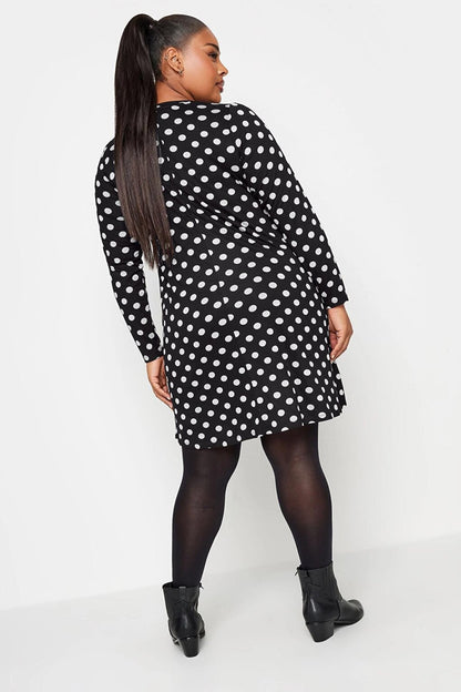 Plus Size V-Neck Long Sleeve Polka Dot Short Dress 302738