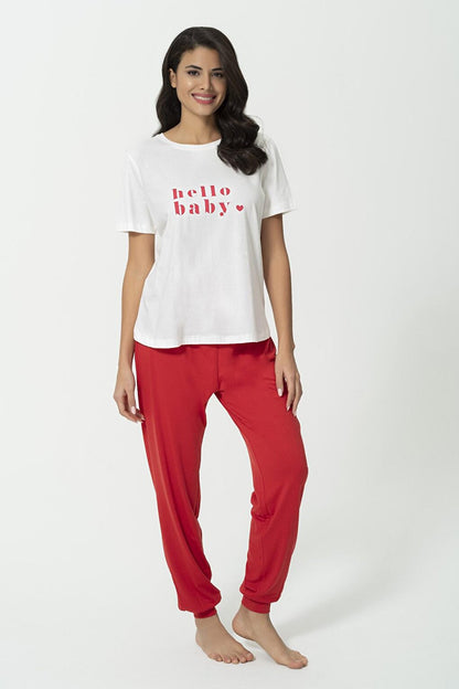 4-Piece Hello Baby Mama to Be Printed Maternity Pajama Set