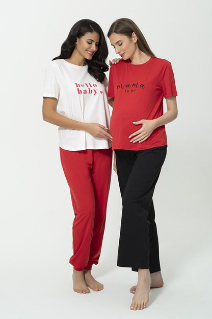 4-Piece Hello Baby Mama to Be Printed Maternity Pajama Set