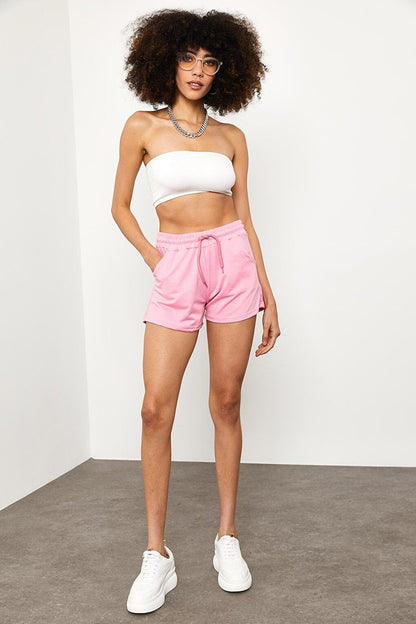 Pink Elastic Waist Shorts 1YXK8-44875-20