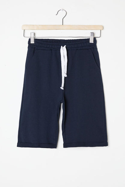 Boy's Navy Blue Elastic Waist Straight Shorts 16259