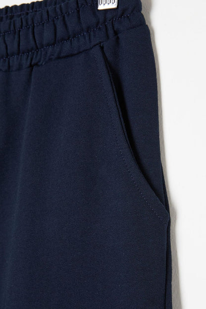 Boy's Navy Blue Elastic Waist Straight Shorts 16259