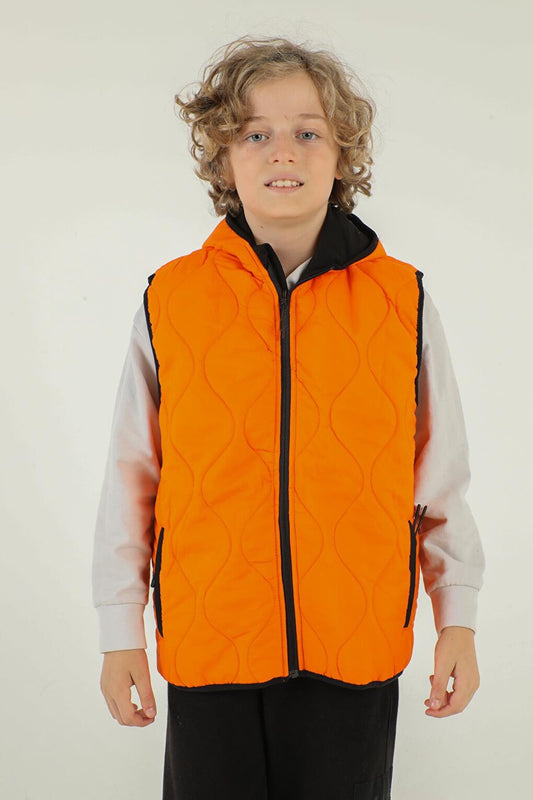 Hooded Double Pocket Zipper Detailed Boy's Vest