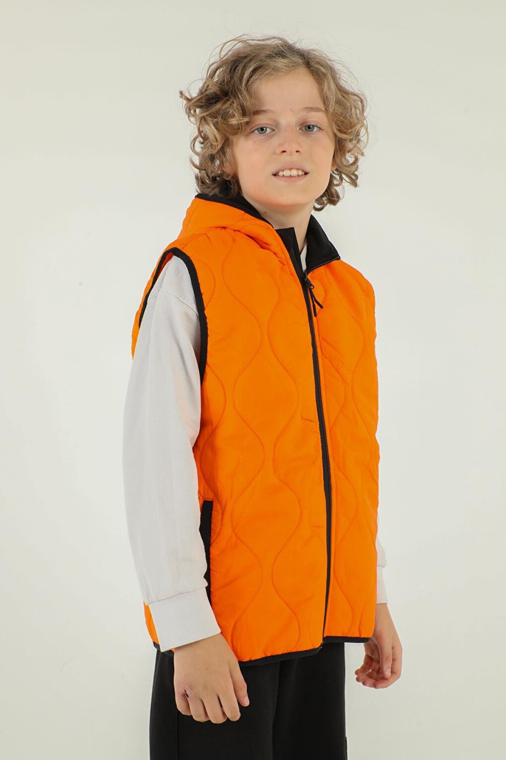 Hooded Double Pocket Zipper Detailed Boy's Vest