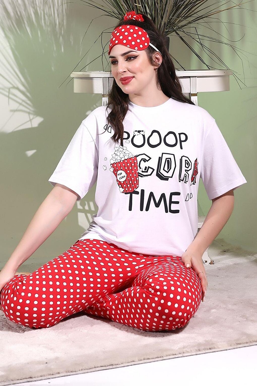 White Sleep Striped Popcorn Printed Casual Women's Short Sleeve Pajama Set