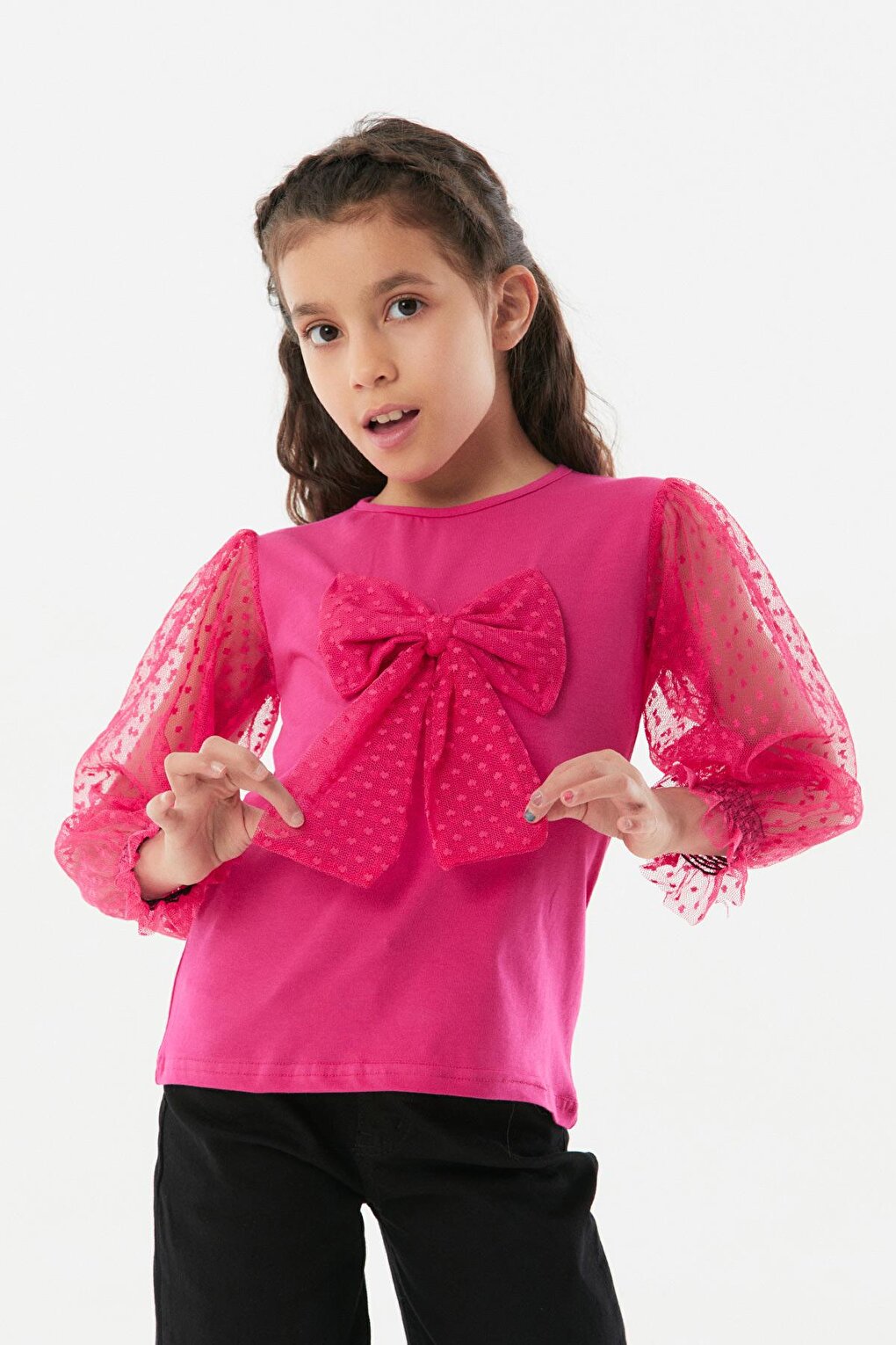 Tulle Bow Detailed Girl's Bodysuit