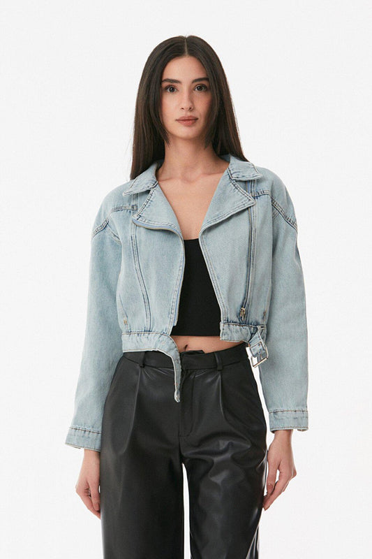 Belt Detailed Crop Jacket