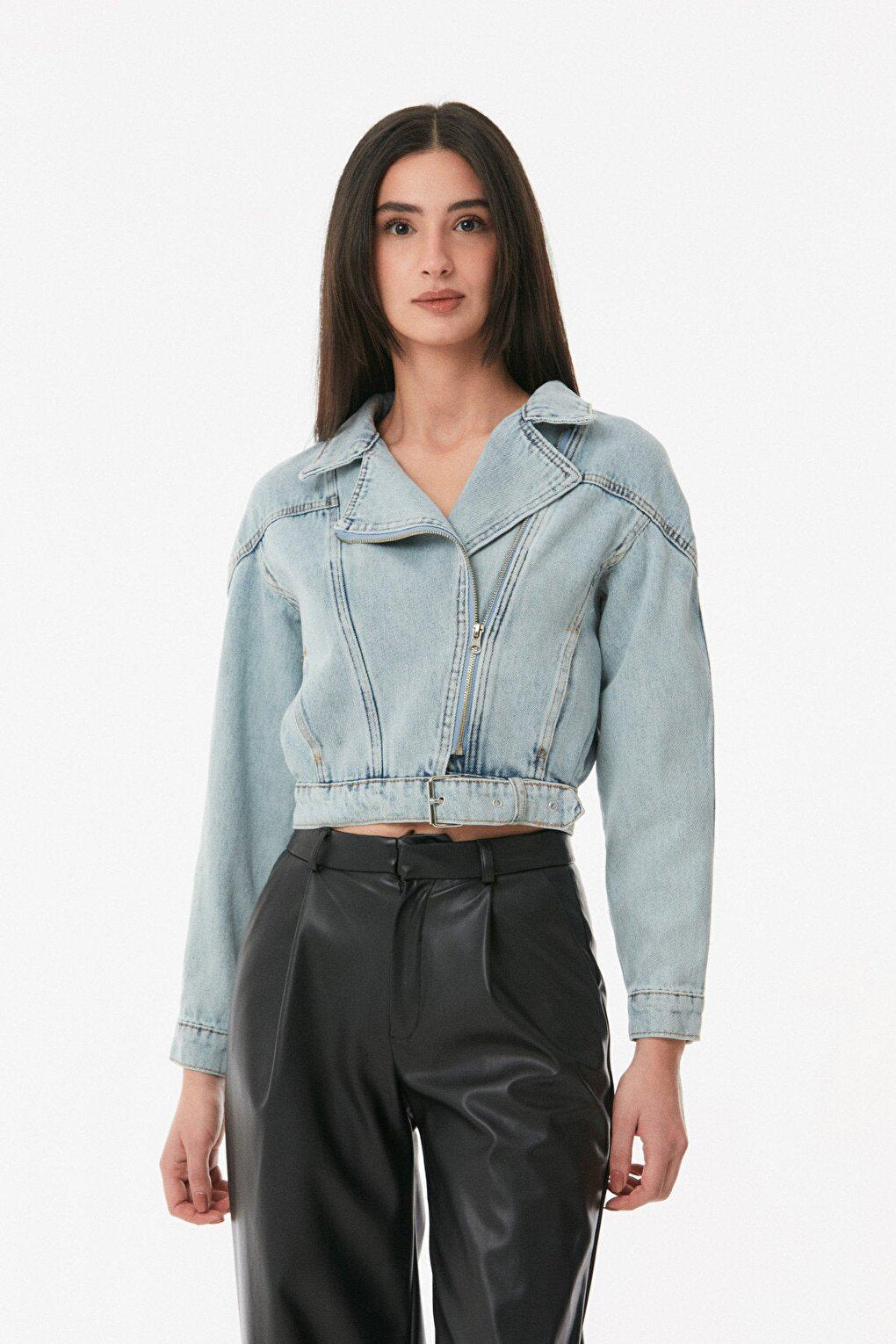 Belt Detailed Crop Jacket