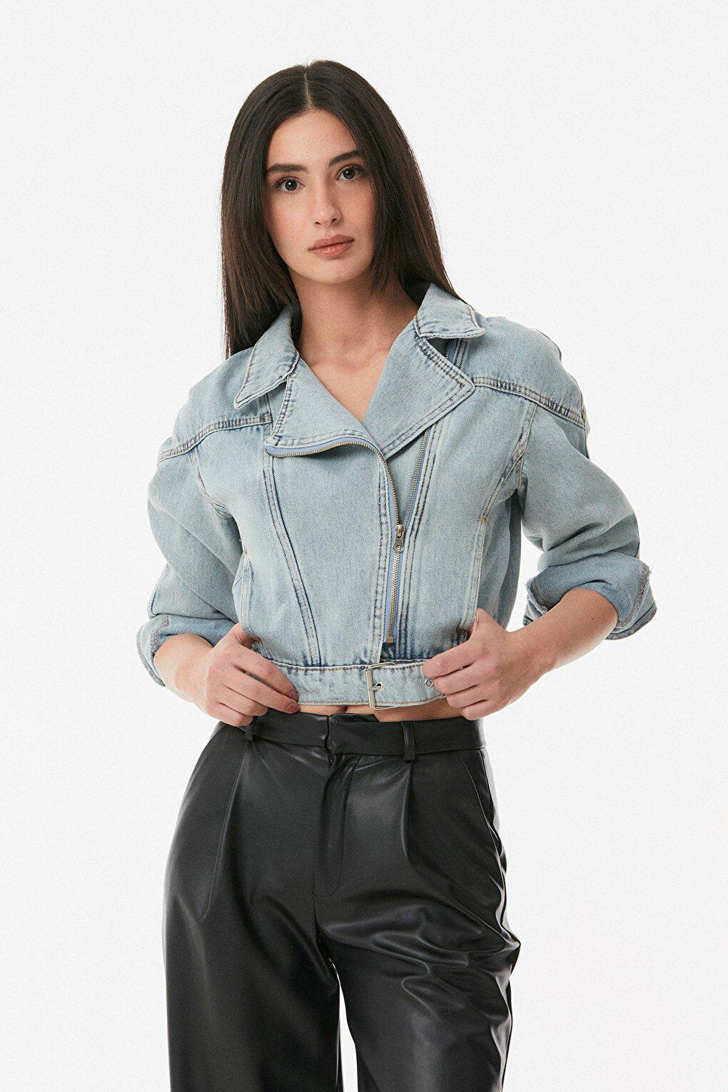 Belt Detailed Crop Jacket