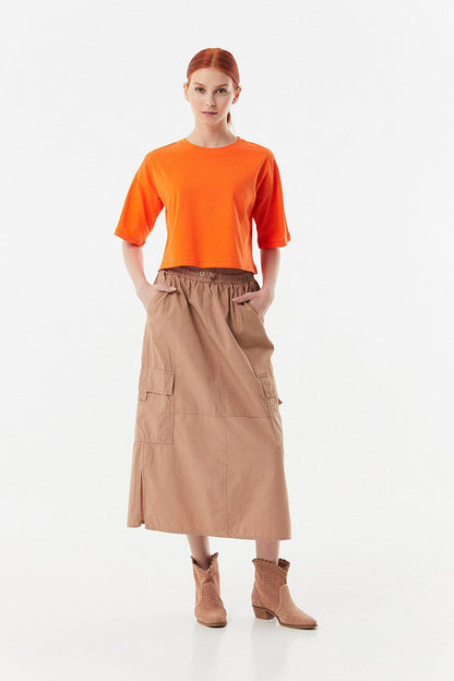 Elastic Waist Cargo Pocket Parachute Skirt