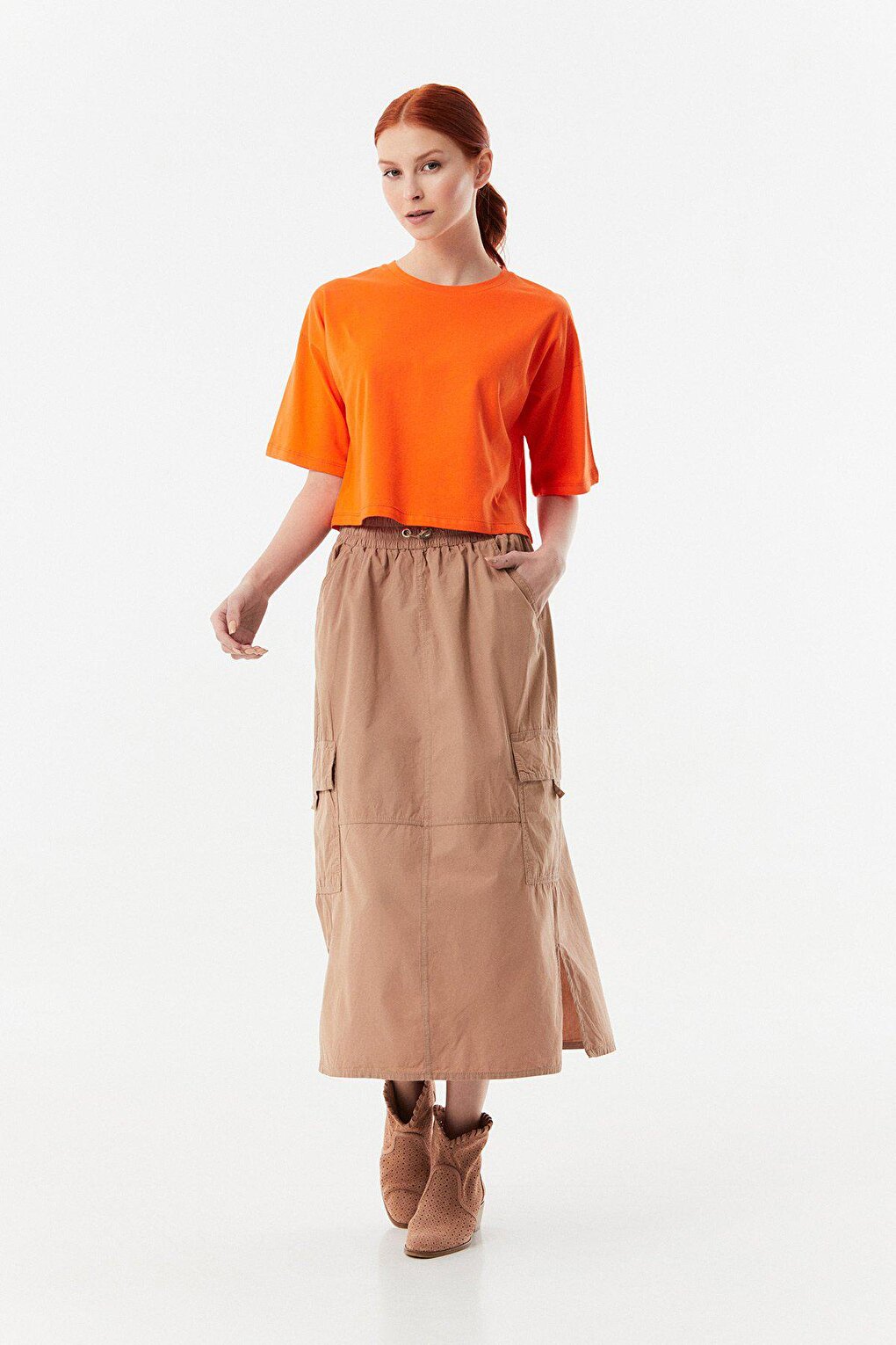 Elastic Waist Cargo Pocket Parachute Skirt