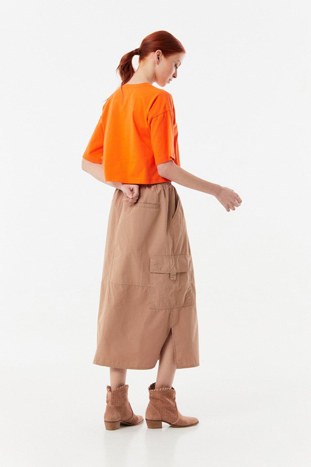 Elastic Waist Cargo Pocket Parachute Skirt