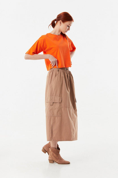 Elastic Waist Cargo Pocket Parachute Skirt