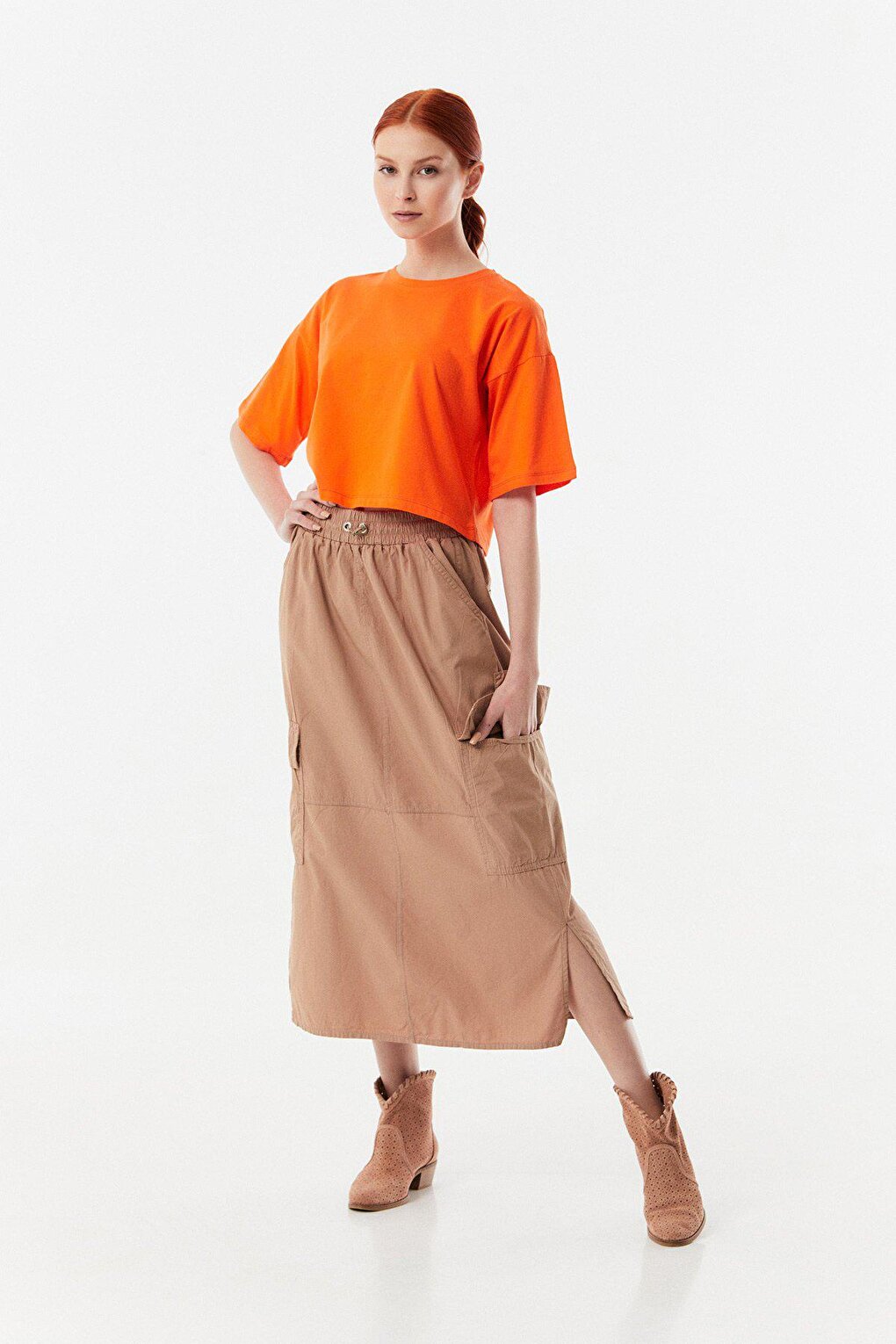 Elastic Waist Cargo Pocket Parachute Skirt