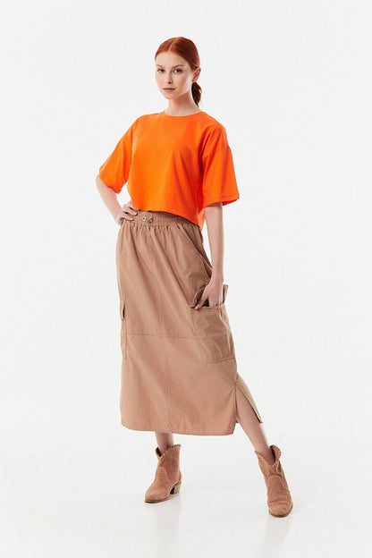 Elastic Waist Cargo Pocket Parachute Skirt