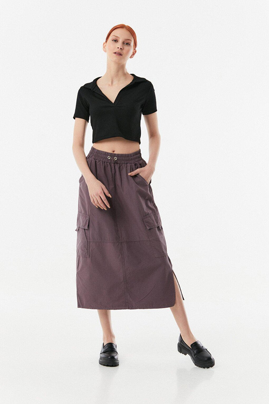 Elastic Waist Cargo Pocket Parachute Skirt