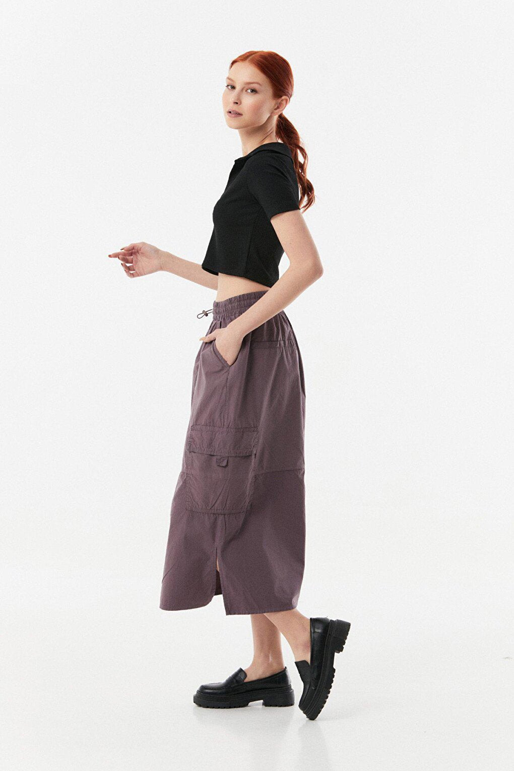 Elastic Waist Cargo Pocket Parachute Skirt