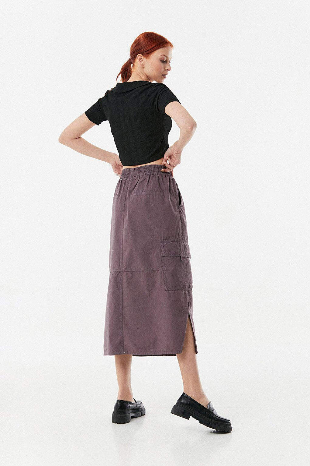 Elastic Waist Cargo Pocket Parachute Skirt