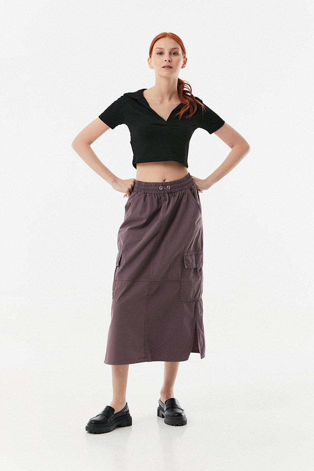 Elastic Waist Cargo Pocket Parachute Skirt