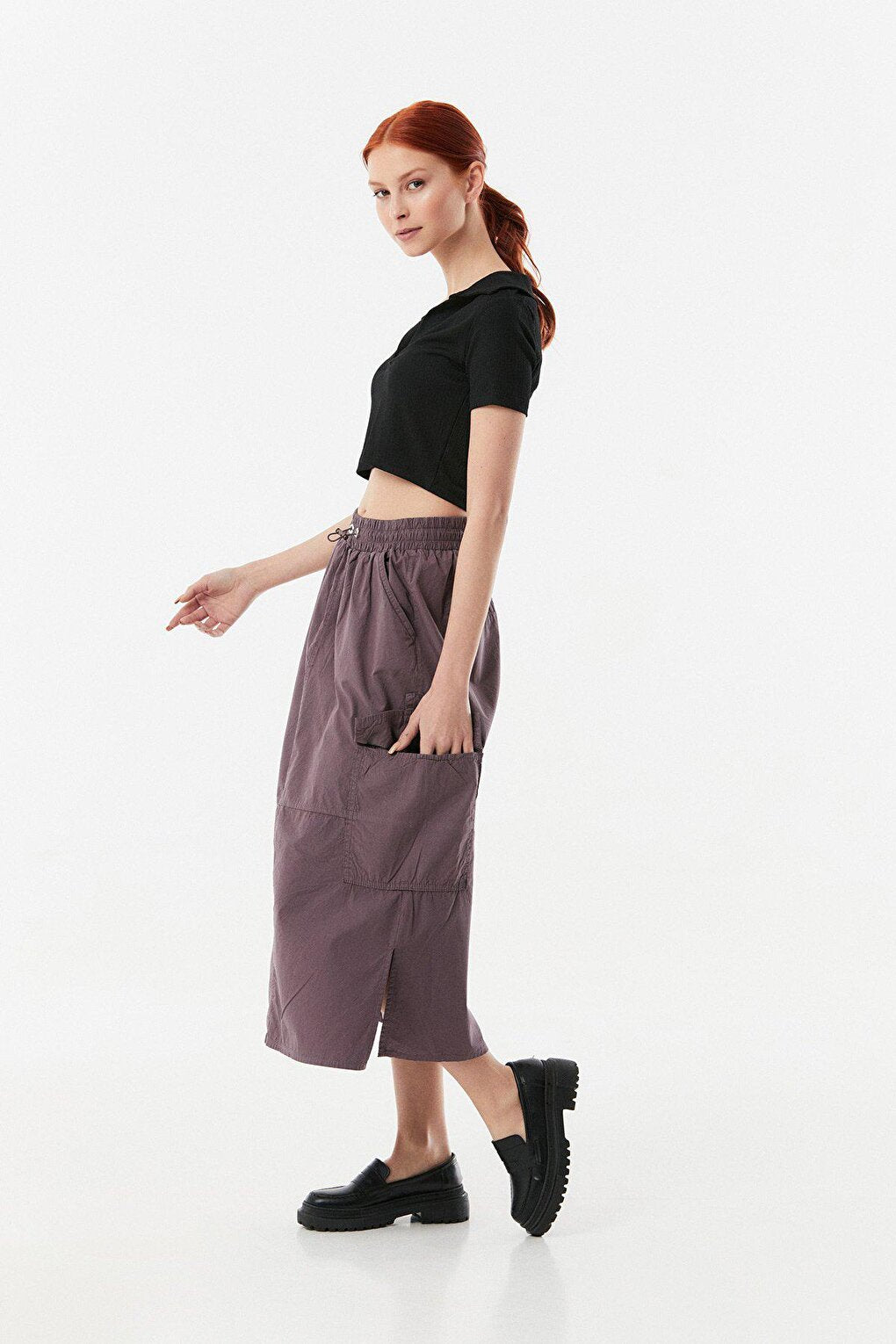 Elastic Waist Cargo Pocket Parachute Skirt