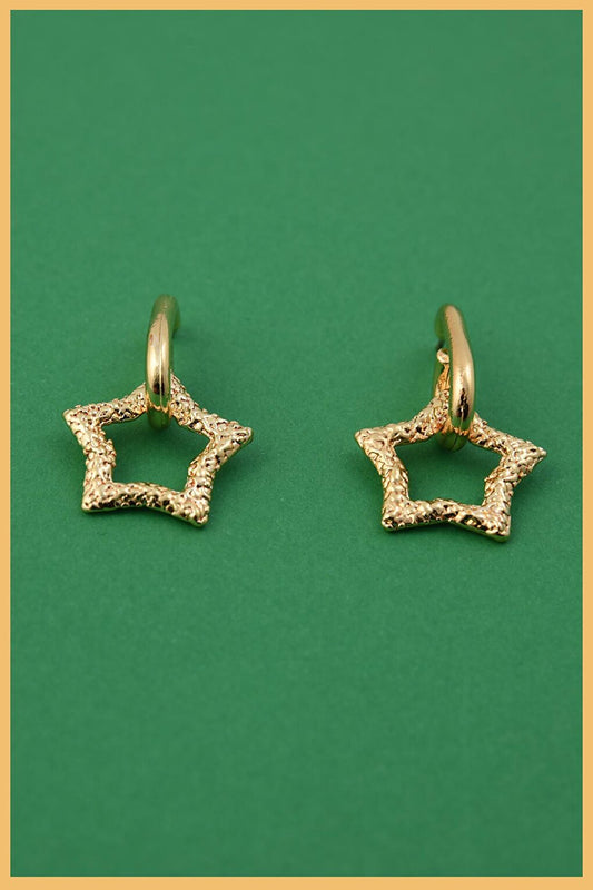 Gold Plated Patterned Dangle Star Earring Set