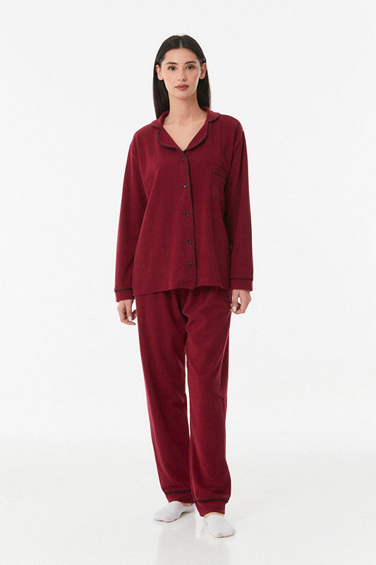 Ribbed Button Pajama Set