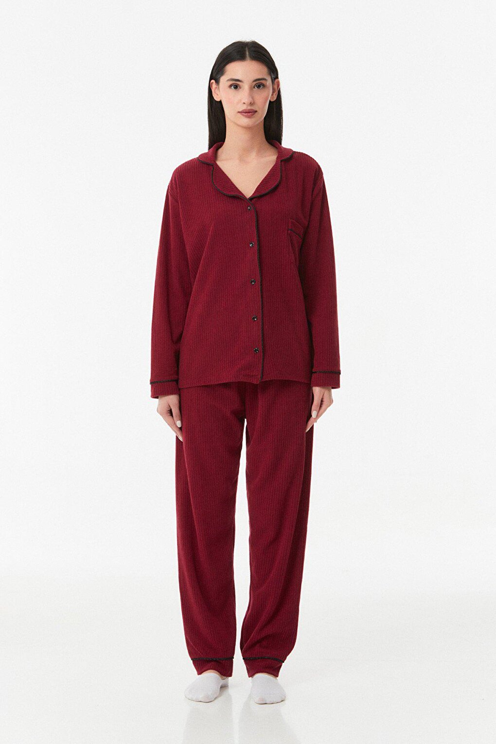 Ribbed Button Pajama Set