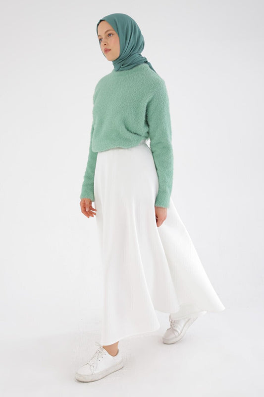 White Scuba Flared Skirt with Elastic Waist