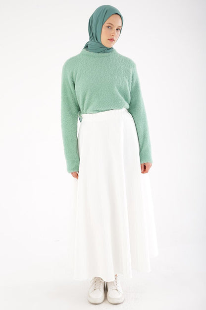 White Scuba Flared Skirt with Elastic Waist