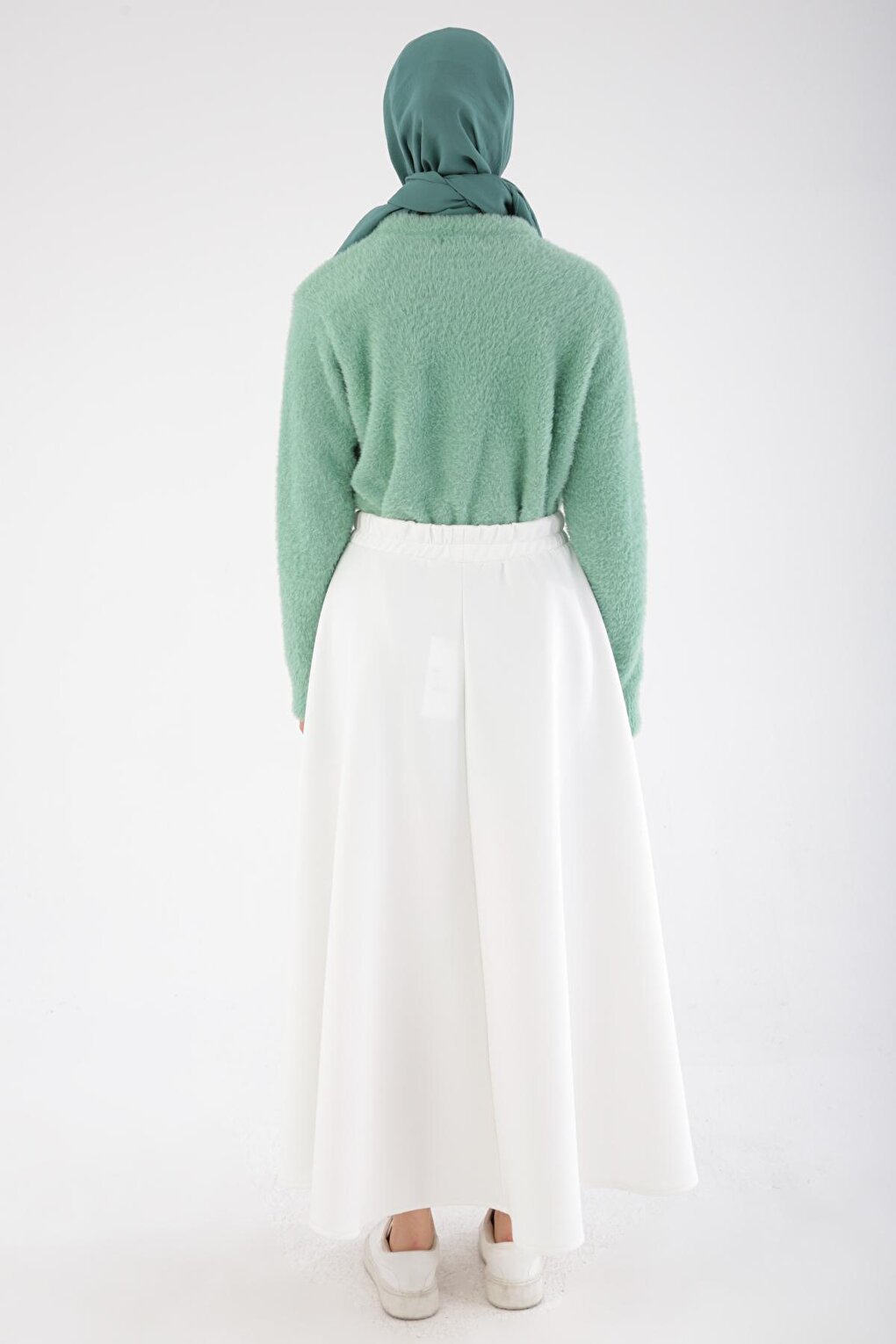 White Scuba Flared Skirt with Elastic Waist