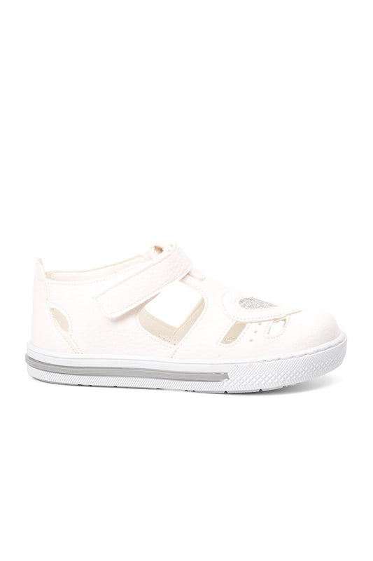 210103-P White-Silver Velcro Girls' Casual Shoes