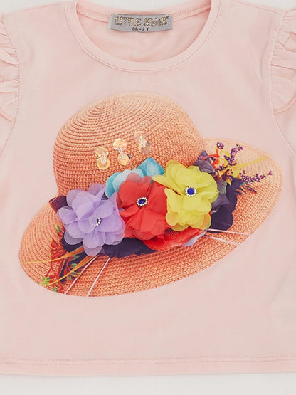 Girl's Hat Detailed T-Shirt