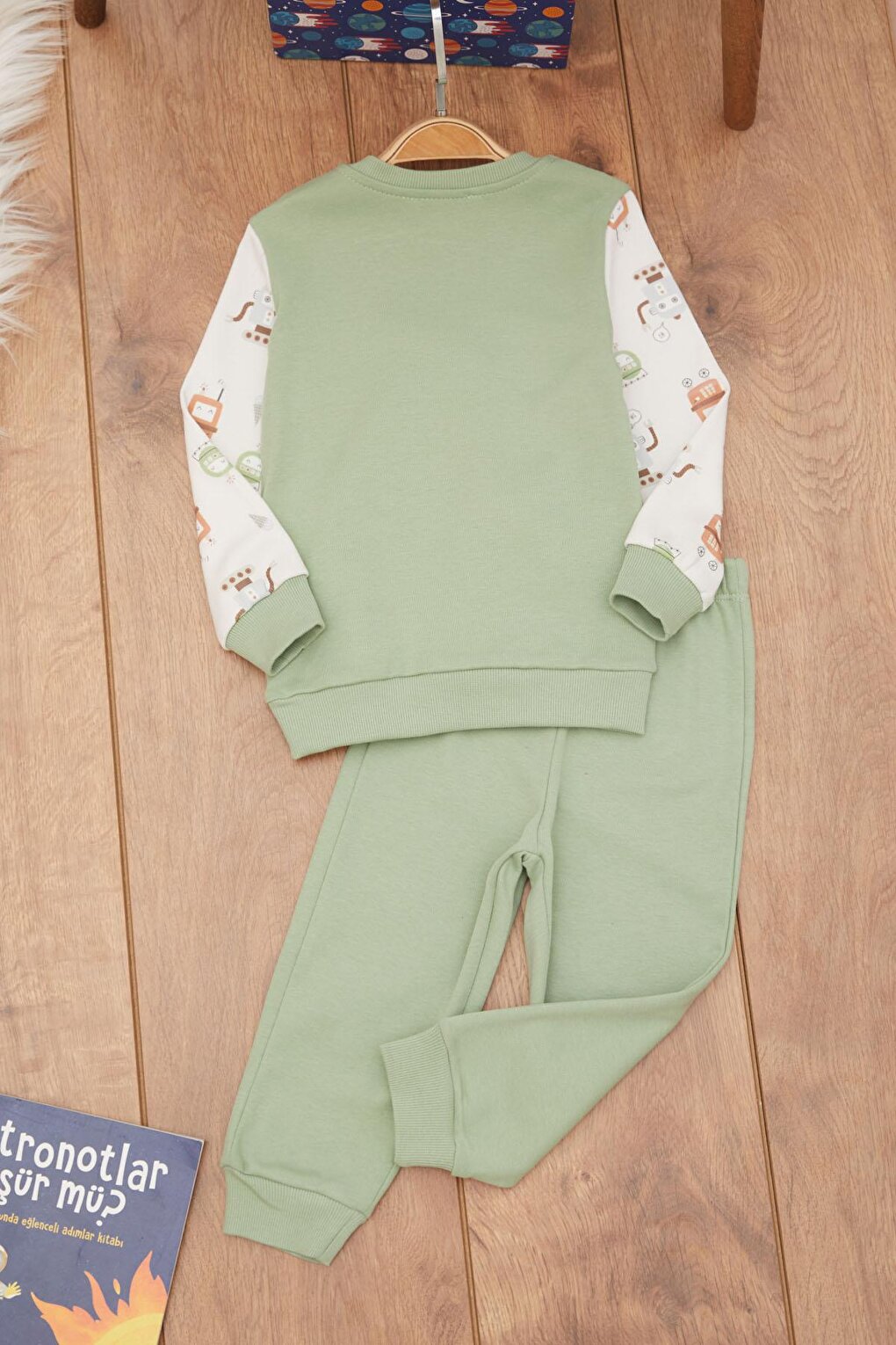 Khaki Baby Boy Robot Patterned Kangaroo Pocket Tracksuit Set 17384