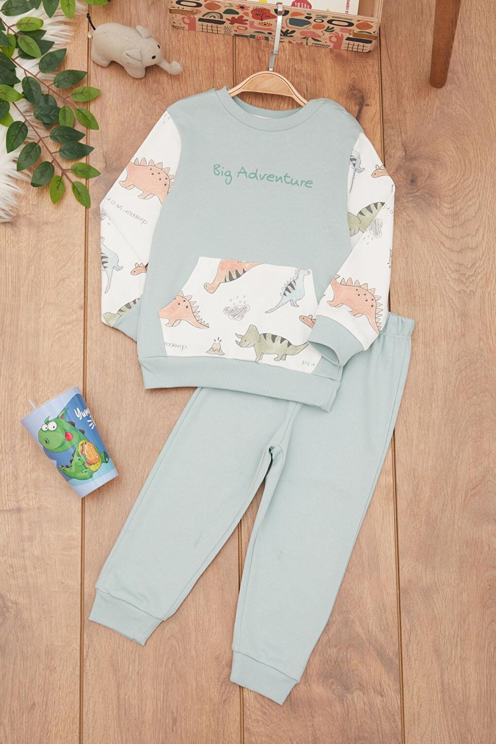 Mint Baby Boy Animal Patterned Kangaroo Pocket Tracksuit Set 17383