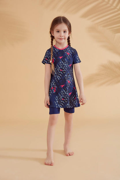 Navy Blue Children's Swimsuit with Tights K2337