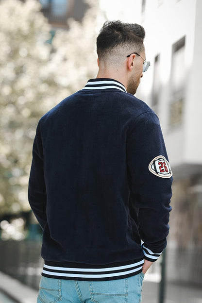 Snap Fasten Embroidered Men's Fleece College Jacket