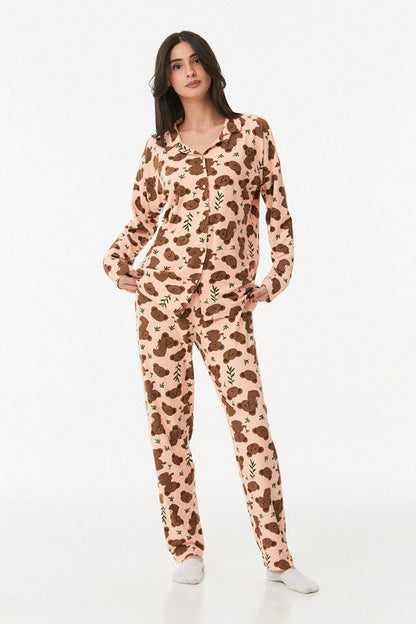 Printed Shirt Collar Pajama Set