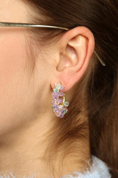 Purple Blue Pink Color 2 Piece Crystal Earrings