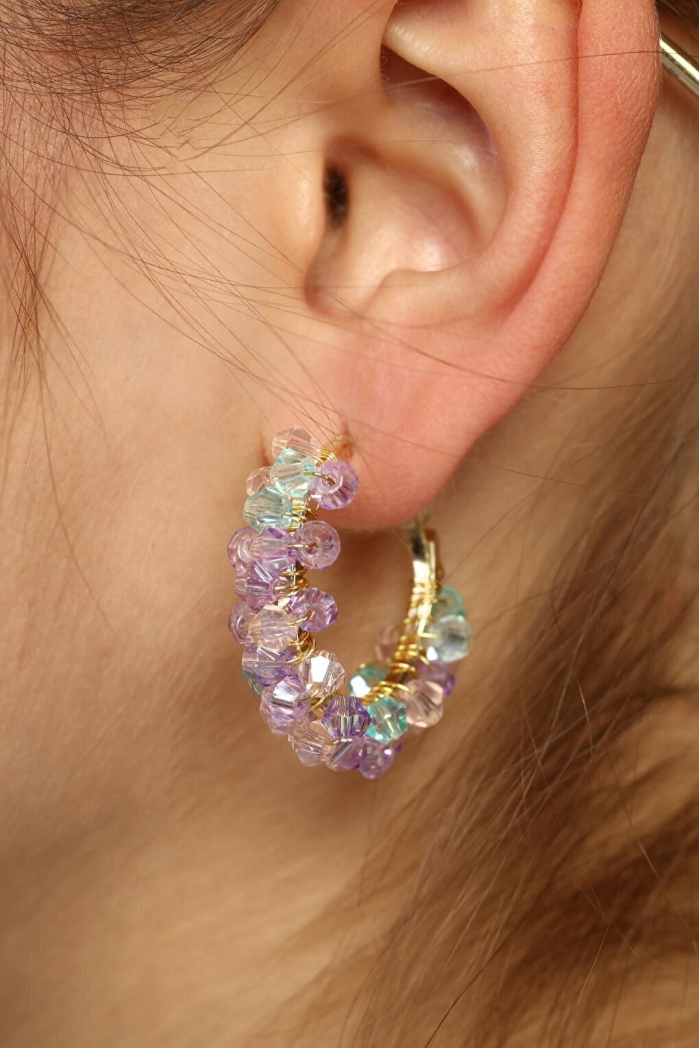 Purple Blue Pink Color 2 Piece Crystal Earrings